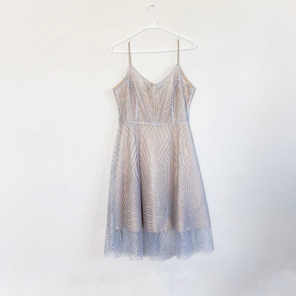sheer silver sparkle dress nude geometric flapper firework glitter new years eve